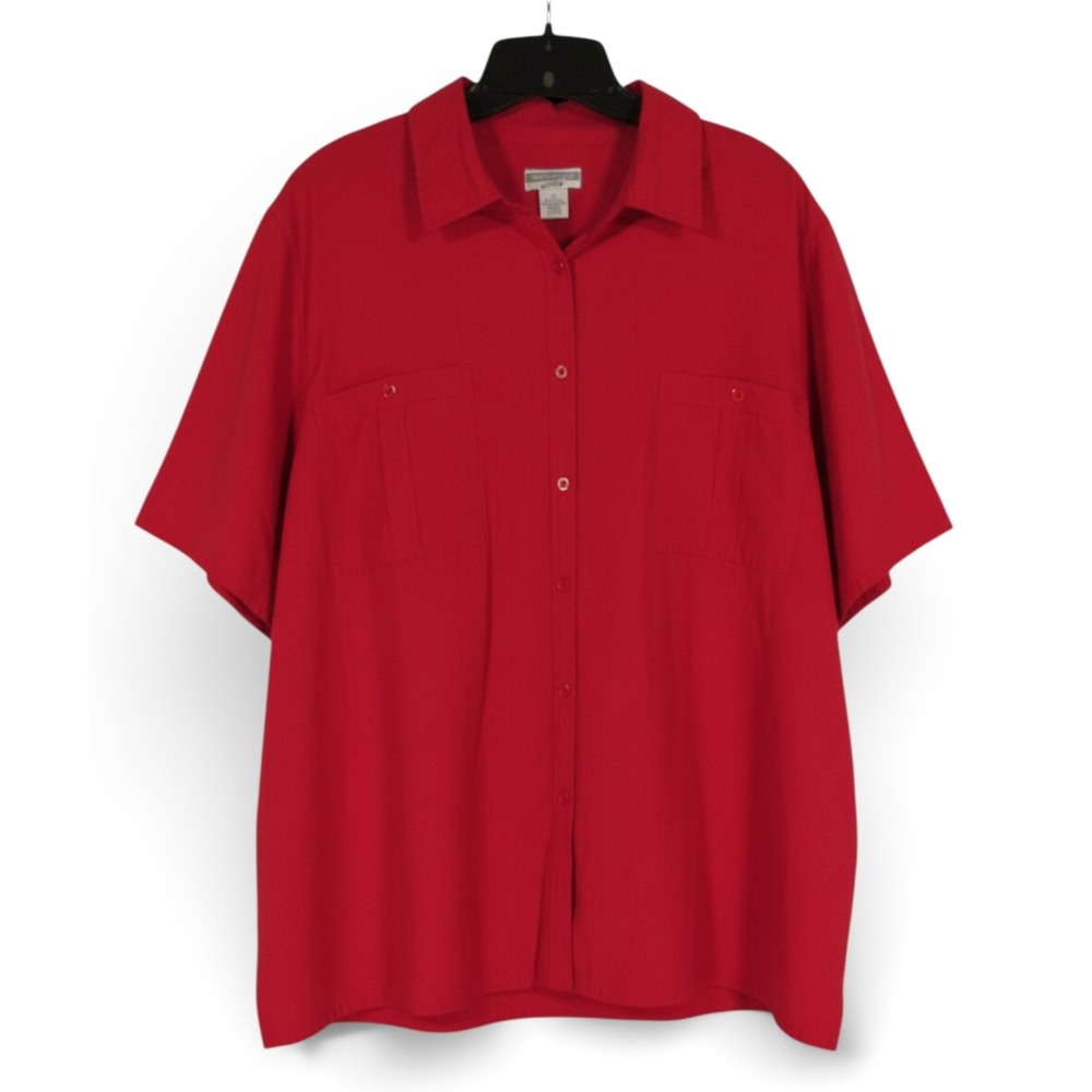 INVESTMENTS II WOMAN Red TWILL Button-Up 2-POCKETS Casual BLOUSE/TOP Sz 2X